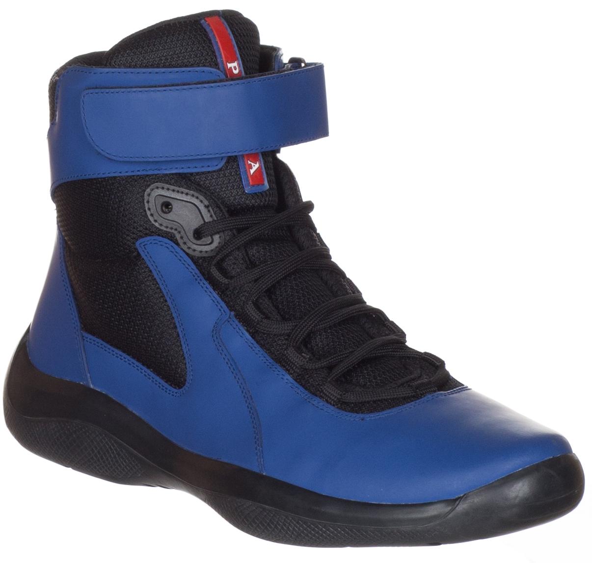 Prada Blue Men's 4t2964 Leather High Top Ankle Sneakers Sneakers